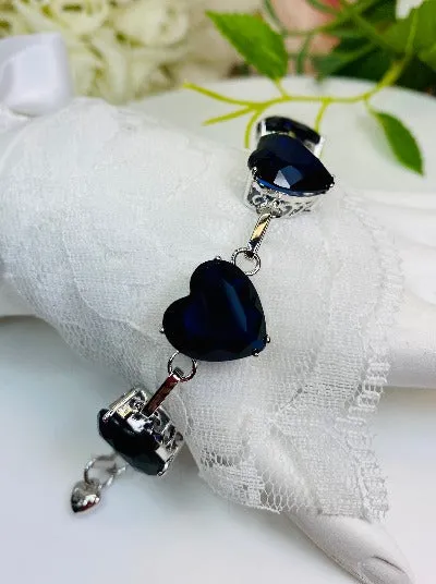 B38, Heart Bracelet, Faceted Heart Gems, Victorian Reproduction Jewelry #B38