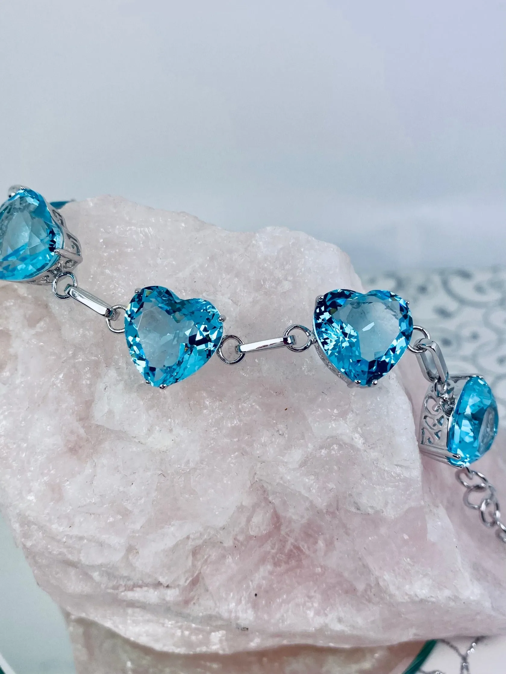 B38, Heart Bracelet, Faceted Heart Gems, Victorian Reproduction Jewelry #B38
