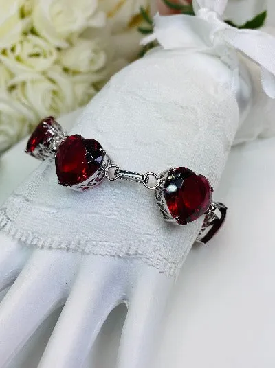 B38, Heart Bracelet, Faceted Heart Gems, Victorian Reproduction Jewelry #B38