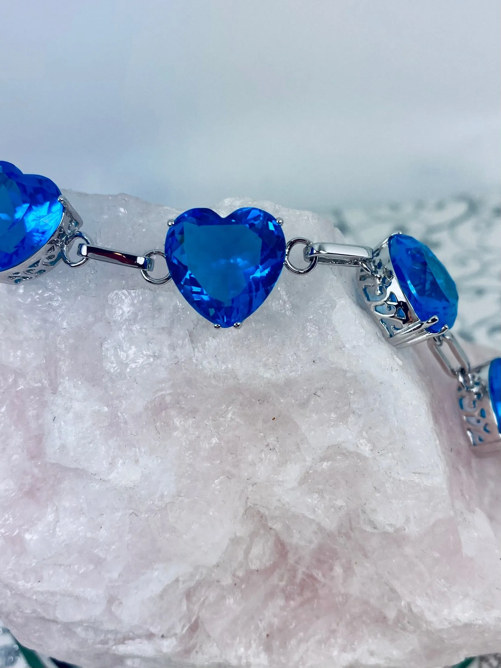 B38, Heart Bracelet, Faceted Heart Gems, Victorian Reproduction Jewelry #B38