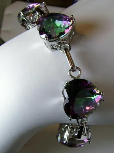 B38, Heart Bracelet, Faceted Heart Gems, Victorian Reproduction Jewelry #B38