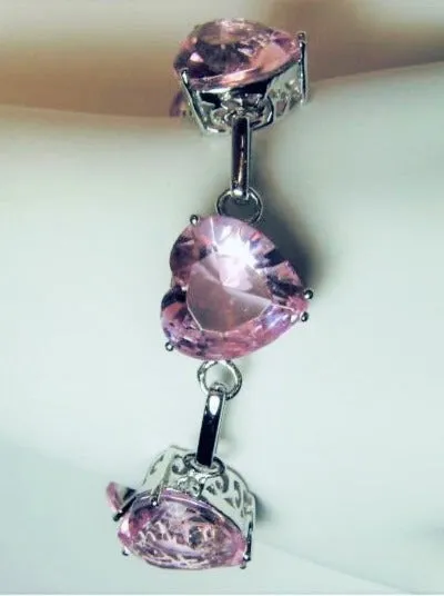 B38, Heart Bracelet, Faceted Heart Gems, Victorian Reproduction Jewelry #B38