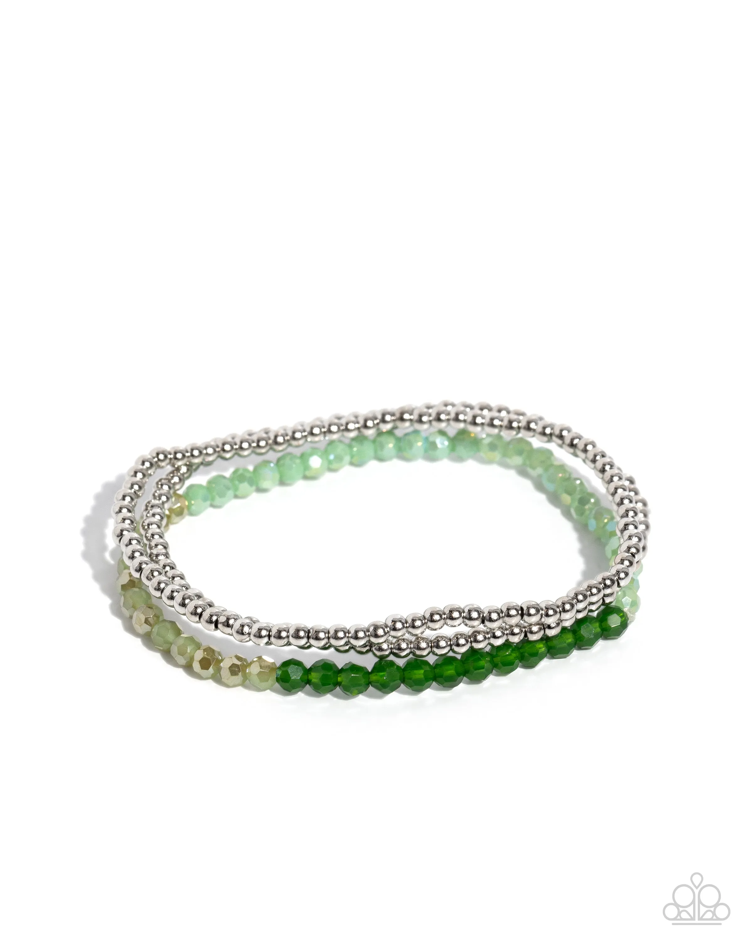 Backstage Beading - Green - Faceted and Gold-Flecked Paparazzi Stretchy Bracelet