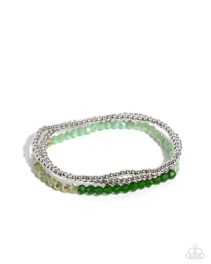 Backstage Beading - Green - Faceted and Gold-Flecked Paparazzi Stretchy Bracelet