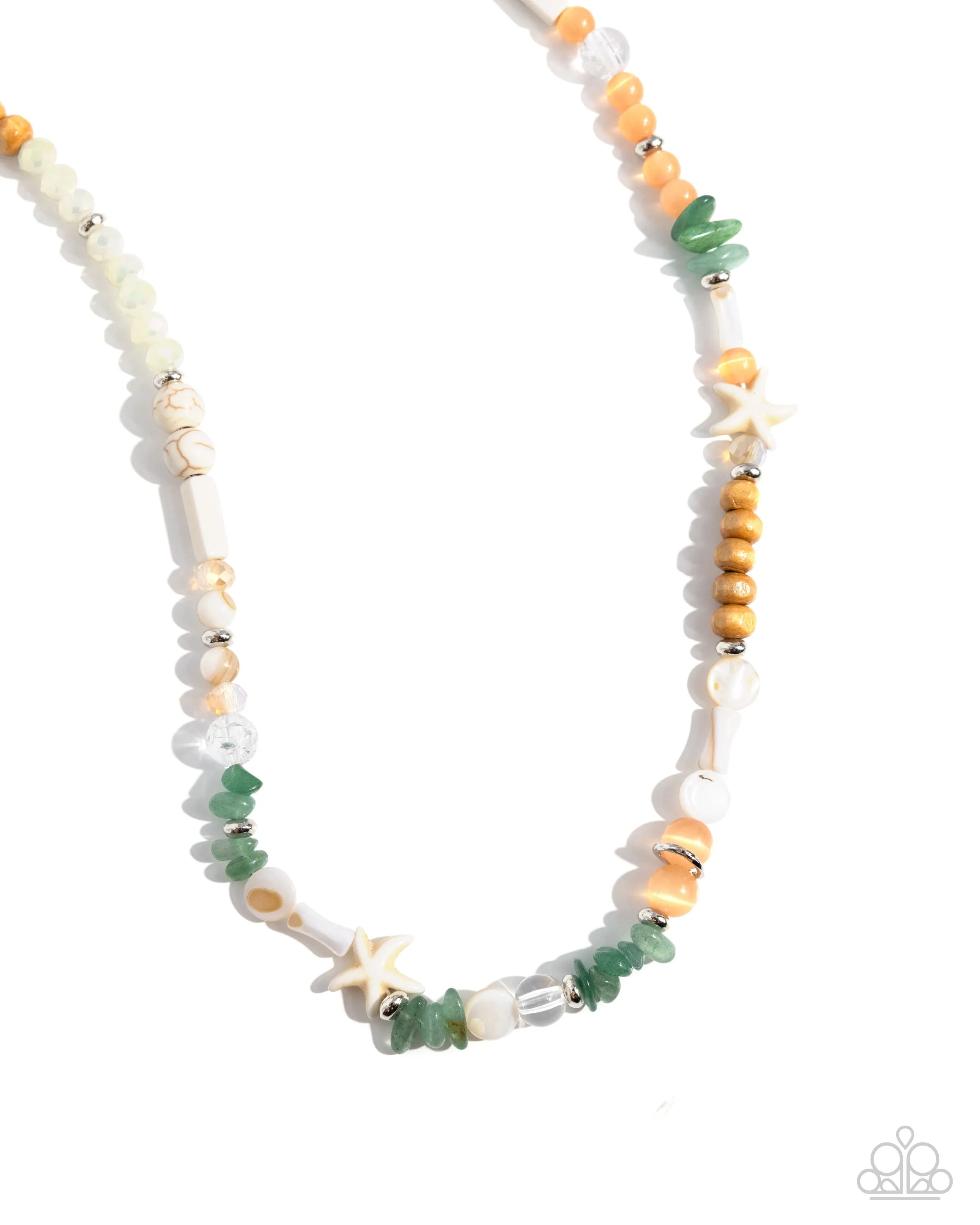 Beachy Beginner - Green - Stone, Wood, and Cat's Eye Bead Paparazzi Short Necklace