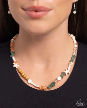 Beachy Beginner - Green - Stone, Wood, and Cat's Eye Bead Paparazzi Short Necklace