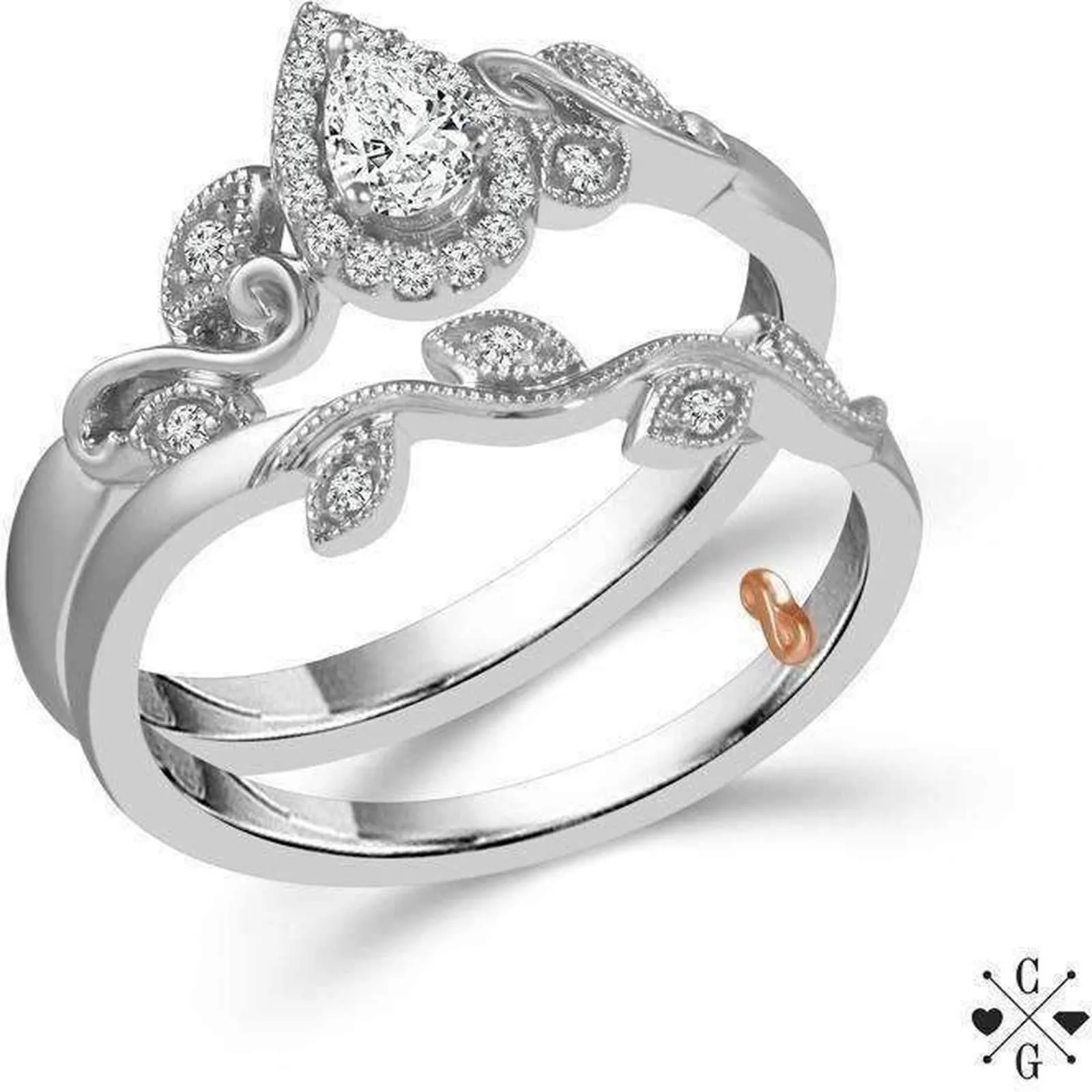 Beautiful Bride Collection Pear Vintage Diamond Ring Set
