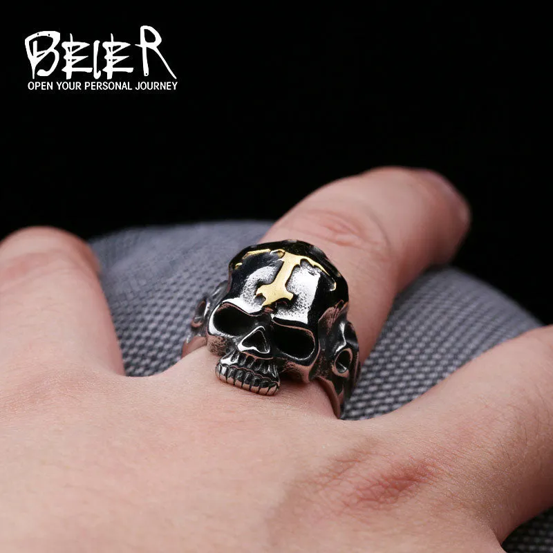 Beier new store 316L Stainless Steel ring top quality Hot sale men Punk Skull Ring Skeleton Style fashion jewelry