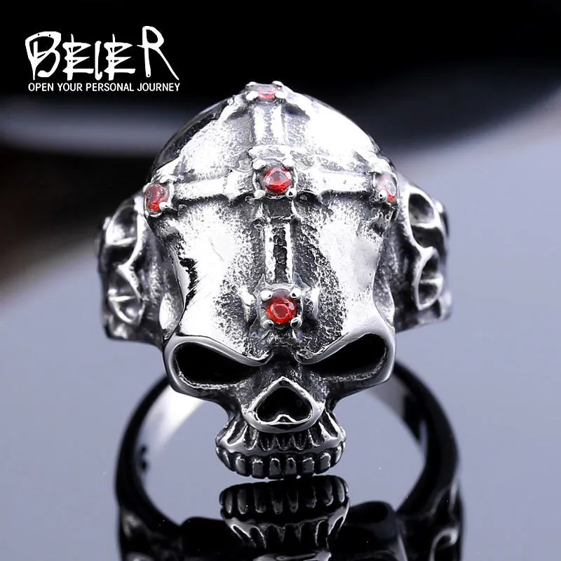 Beier new store 316L Stainless Steel ring top quality Hot sale men Punk Skull Ring Skeleton Style fashion jewelry