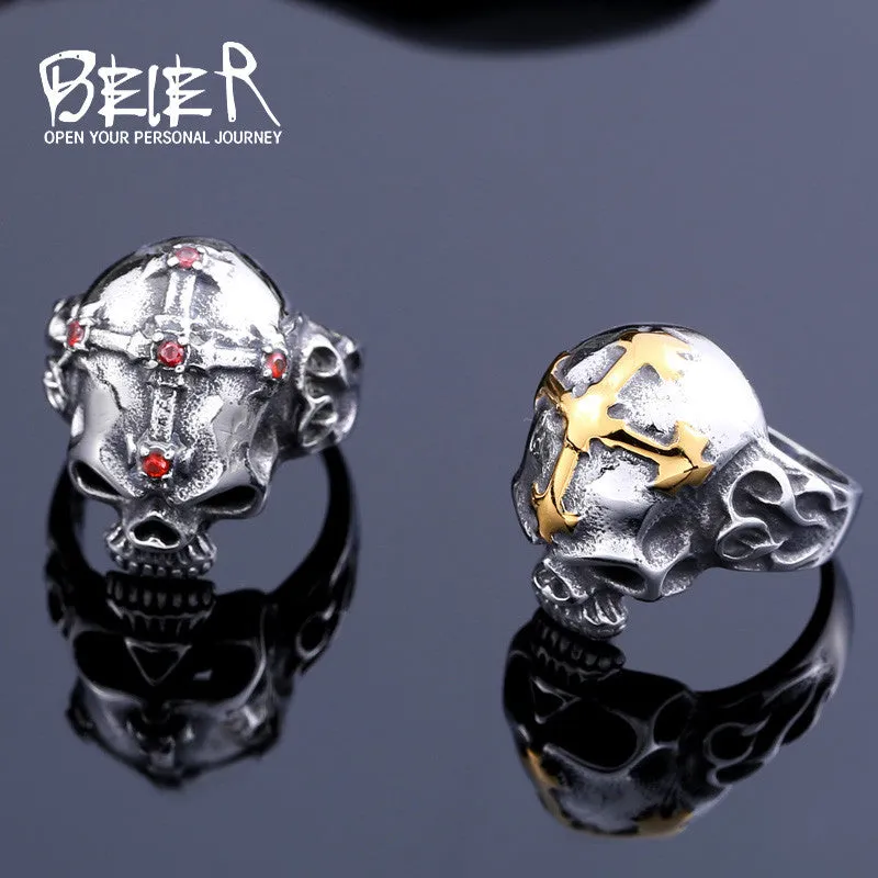 Beier new store 316L Stainless Steel ring top quality Hot sale men Punk Skull Ring Skeleton Style fashion jewelry