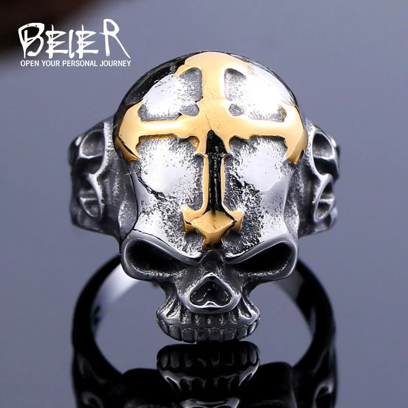 Beier new store 316L Stainless Steel ring top quality Hot sale men Punk Skull Ring Skeleton Style fashion jewelry