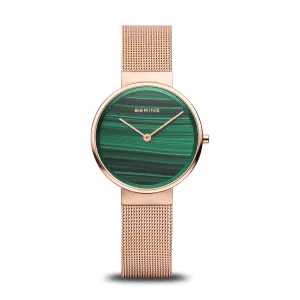 Bering Ladies Rose Gold Malachite Dial Watch