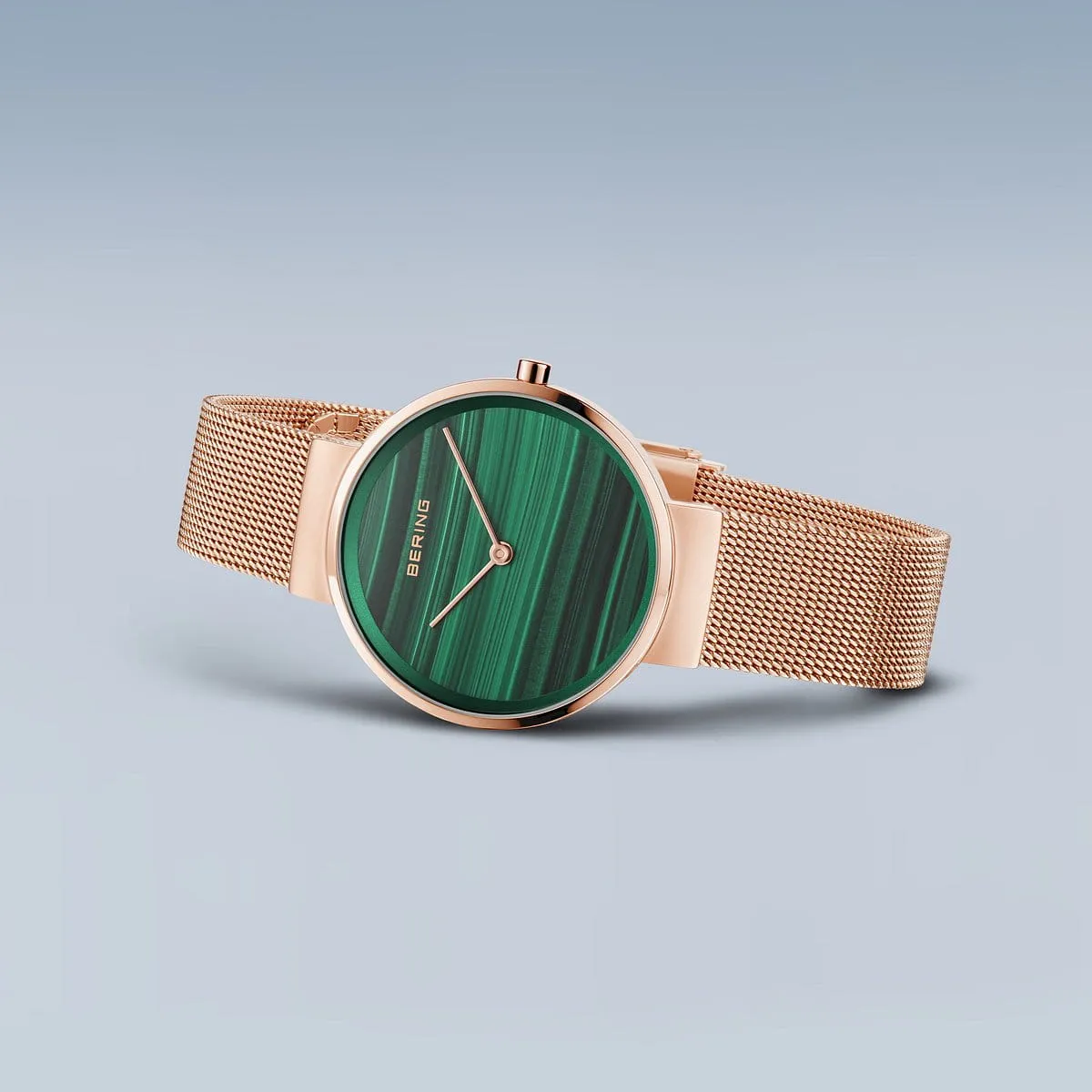 Bering Ladies Rose Gold Malachite Dial Watch