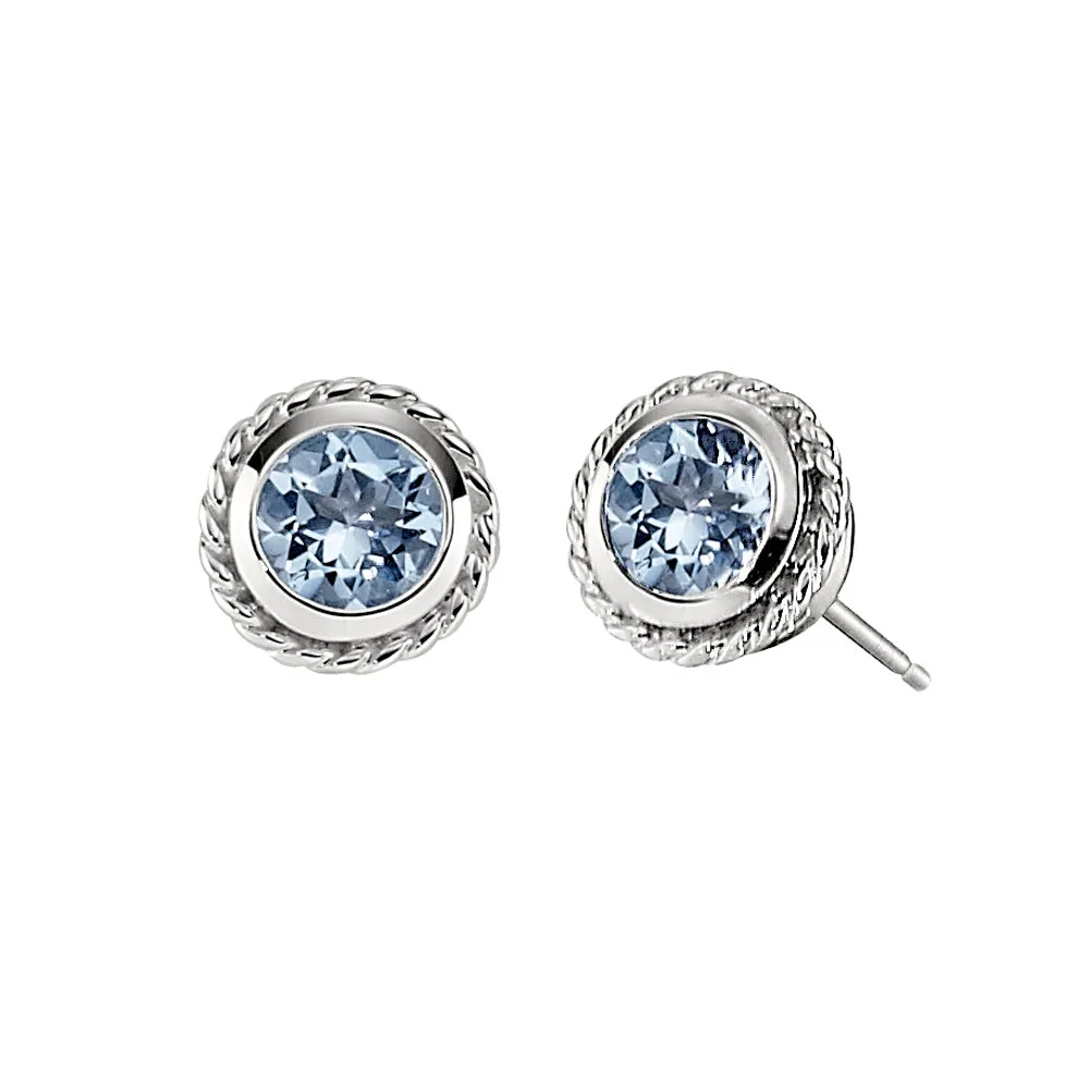 Bezel Rope Edge Earrings - Medium Size in Blue Topaz