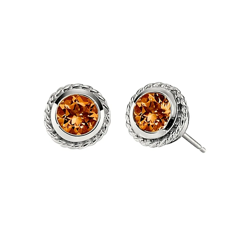 Bezel Rope Edge Earrings - Medium Size in Blue Topaz