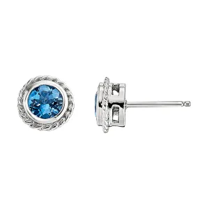 Bezel Rope Edge Earrings - Medium Size in Blue Topaz