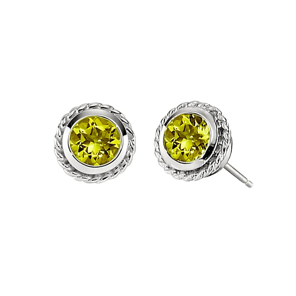 Bezel Rope Edge Earrings - Medium Size in Blue Topaz