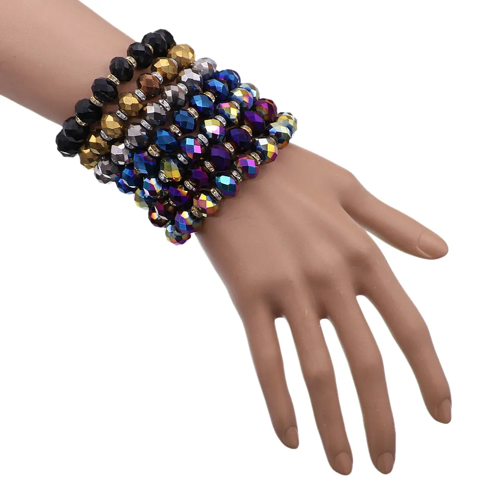 Black Briolette Rhinestone Bead Stretch Bracelet