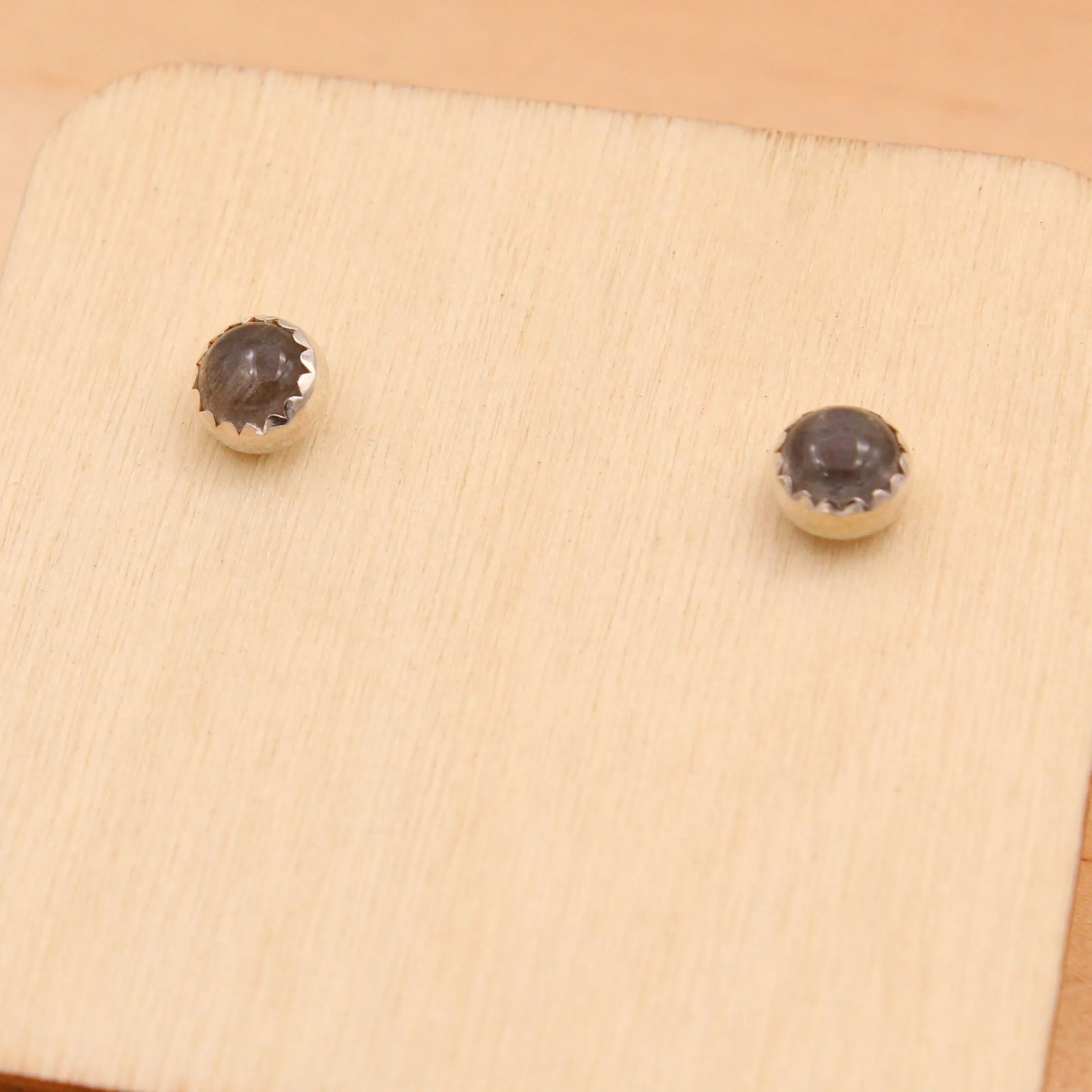 Black Moonstone Studs - Silver or Copper Setting