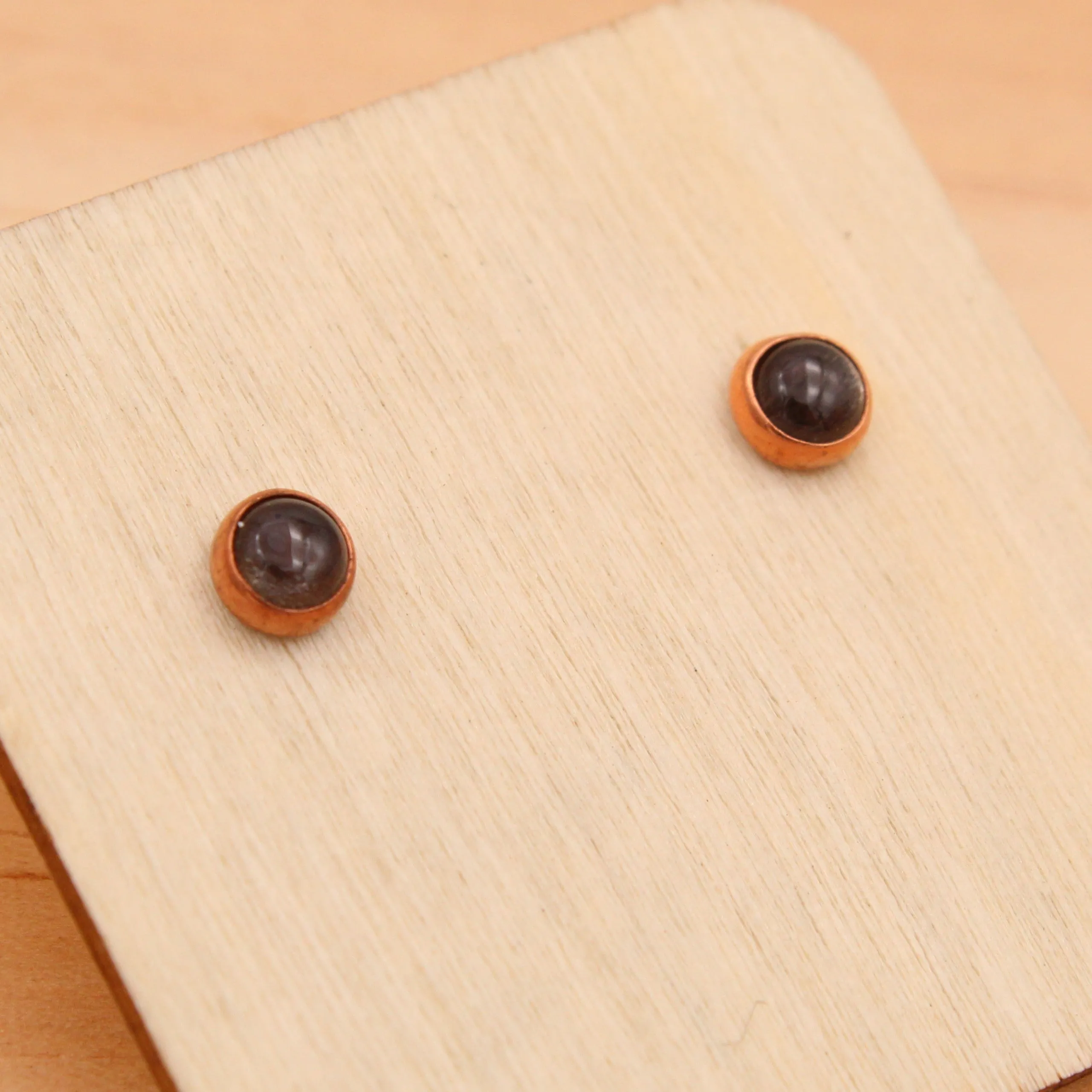 Black Moonstone Studs - Silver or Copper Setting