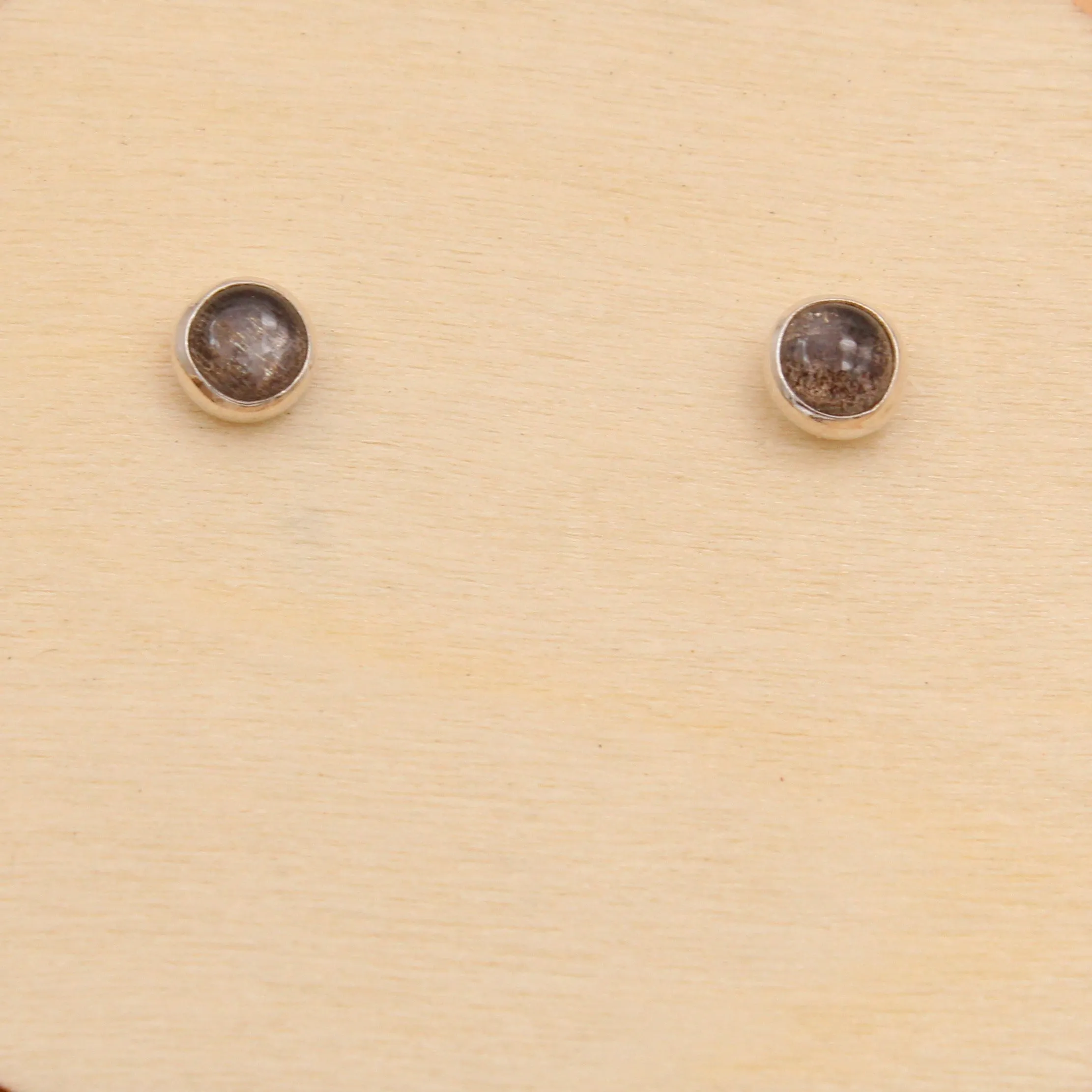 Black Moonstone Studs - Silver or Copper Setting