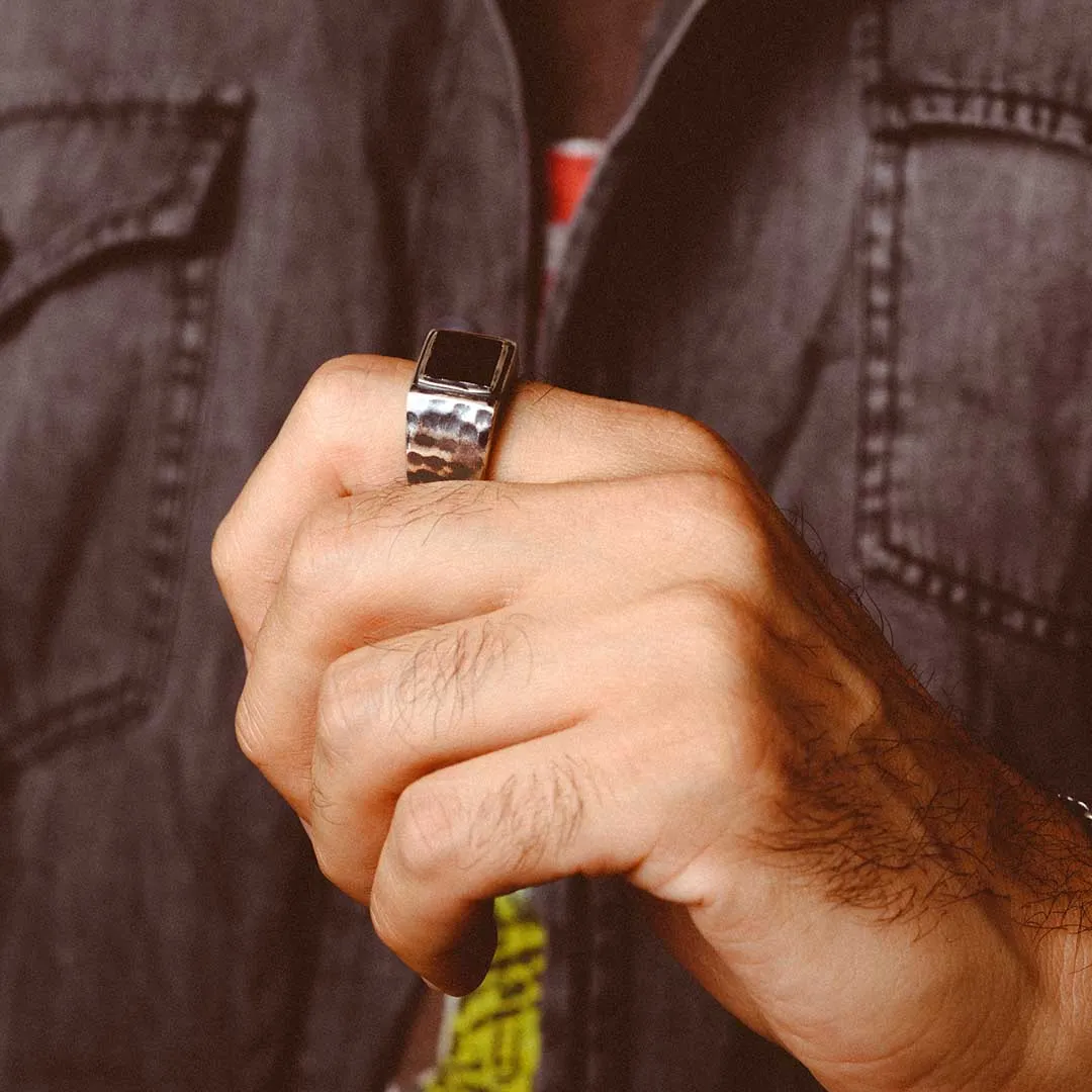 Black Onyx Signet Ring for Men Sterling Silver