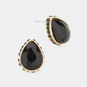 Black Rhinestone Trimmed Teardrop Stone Pageant Stud Earrings  | Interview Earrings | 599148