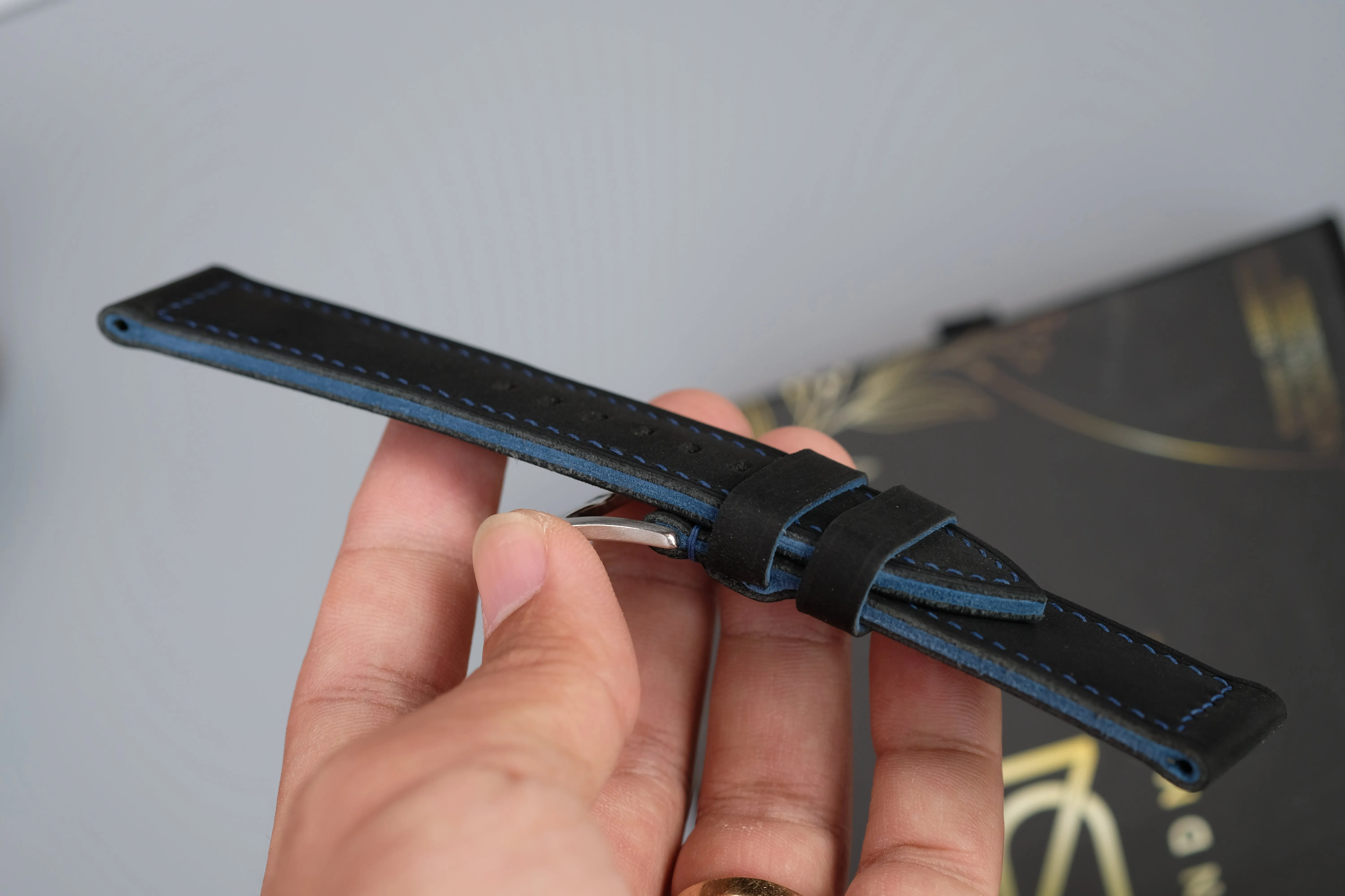 Black Waxed Cowhide Leather Watch Strap – Handmade – Compatible with Panerai Watches