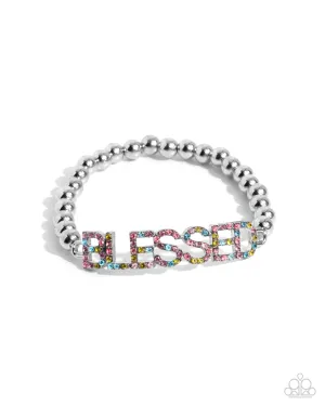 Blessed Bounty - Multi - Colorful Rhinestone "BLESSED" Inspirational/Religious Paparazzi Stretchy Bracelet