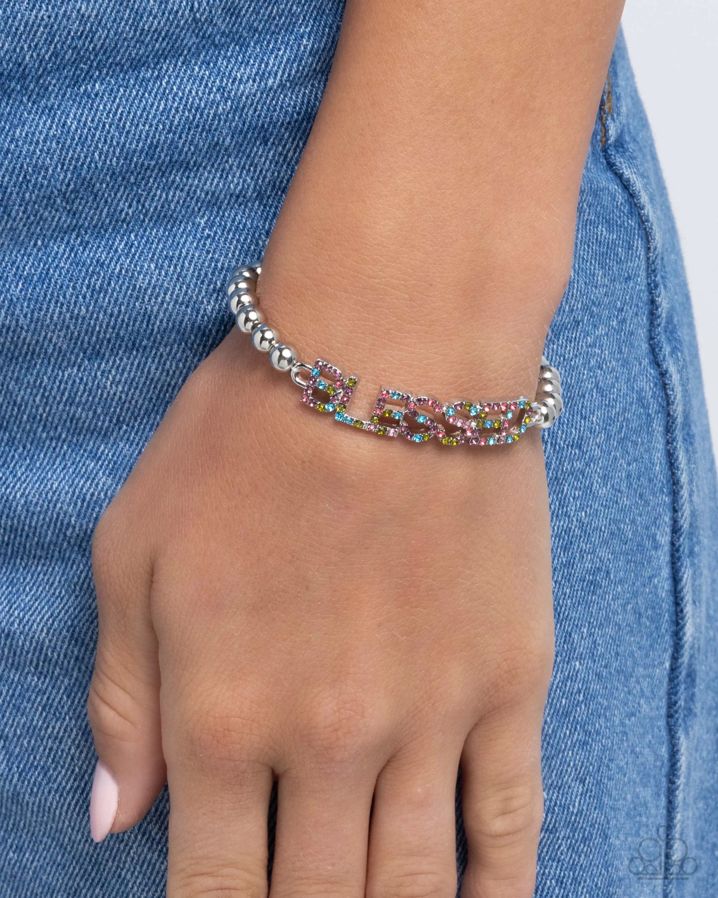 Blessed Bounty - Multi - Colorful Rhinestone "BLESSED" Inspirational/Religious Paparazzi Stretchy Bracelet