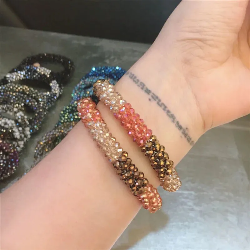 Boho Crystal Elastic Bracelets Bangles For Women Kristal Vintage Stretch Bohemian Hair Band Femme Multi-function Jewelry