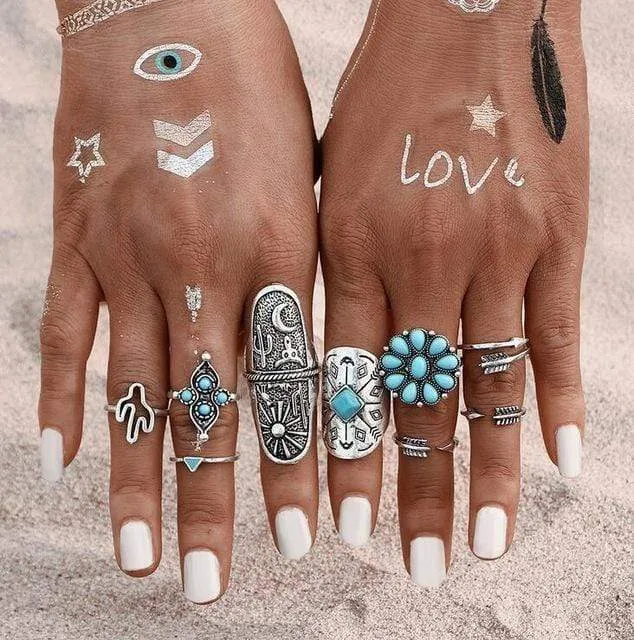 Boho Vintage Style Ring Set