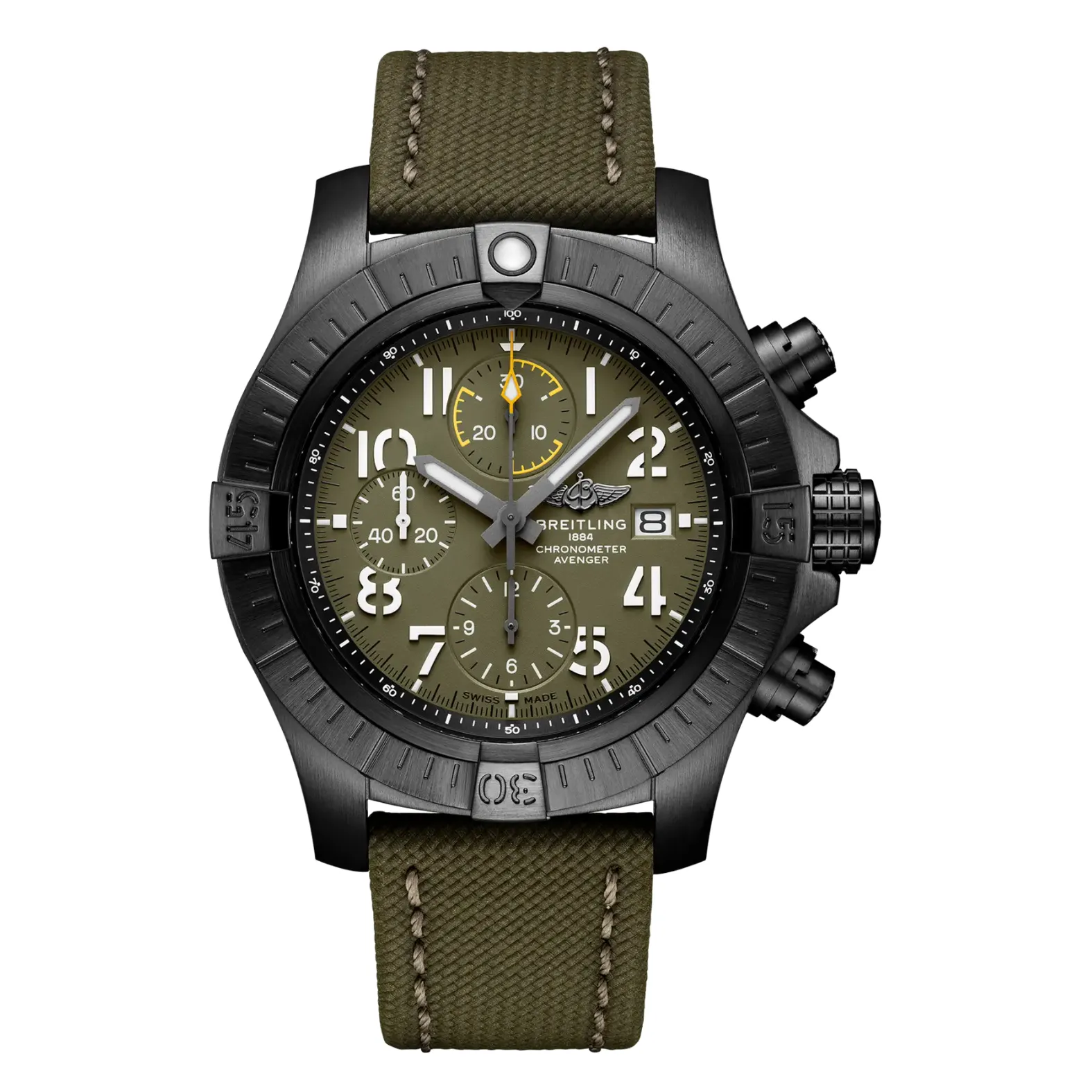 Breitling Avenger Green Leather Strap Green Dial Chronograph Automatic Watch for Gents - V13317101L1X1