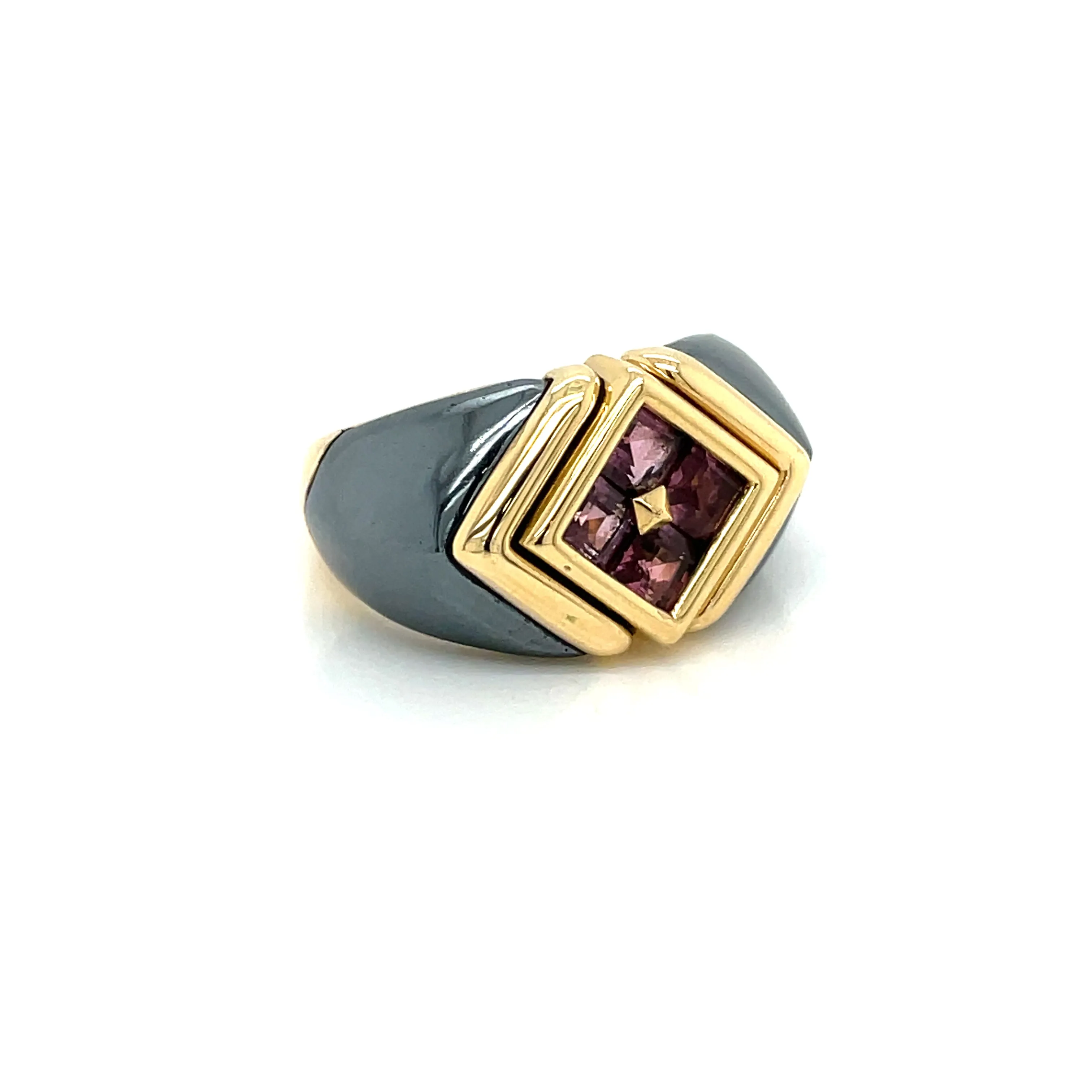 Bulgari Hematite & Tourmaline Gold Ring