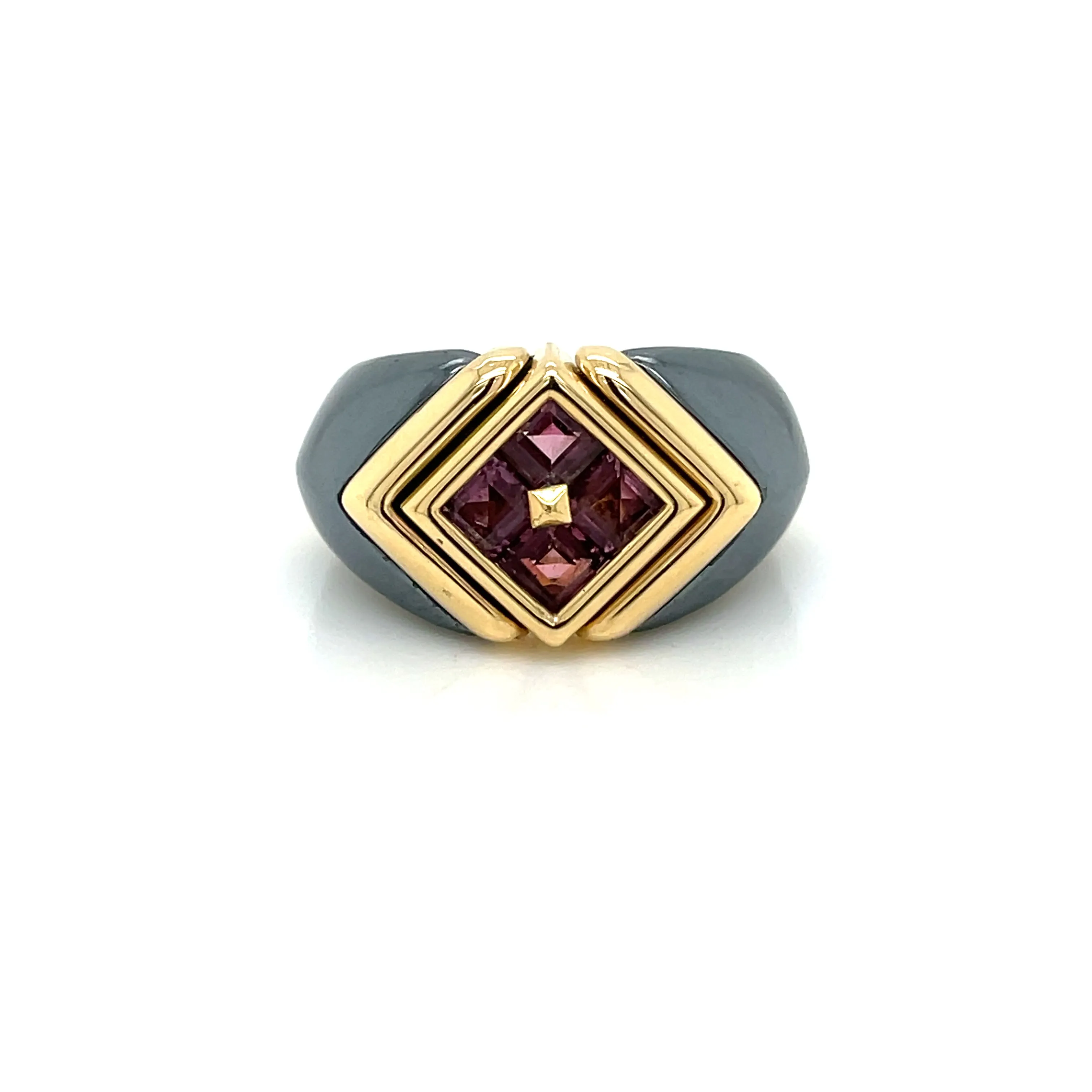 Bulgari Hematite & Tourmaline Gold Ring