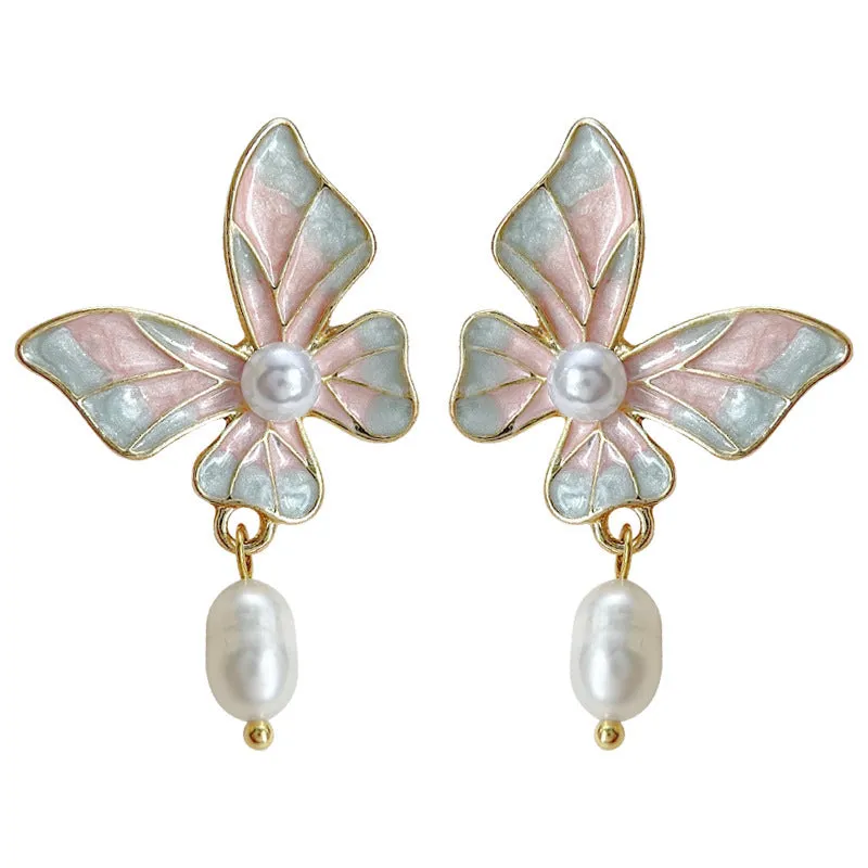 Butterfly Pearl Drop Earrings