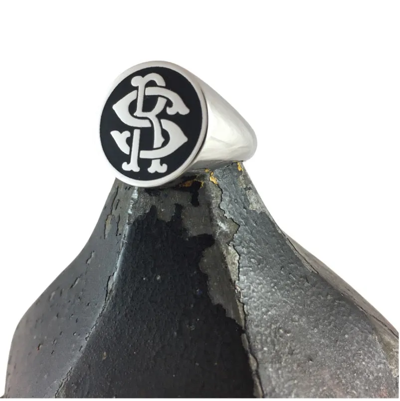 CAD Design Sterling Silver Signet Ring with Enamel