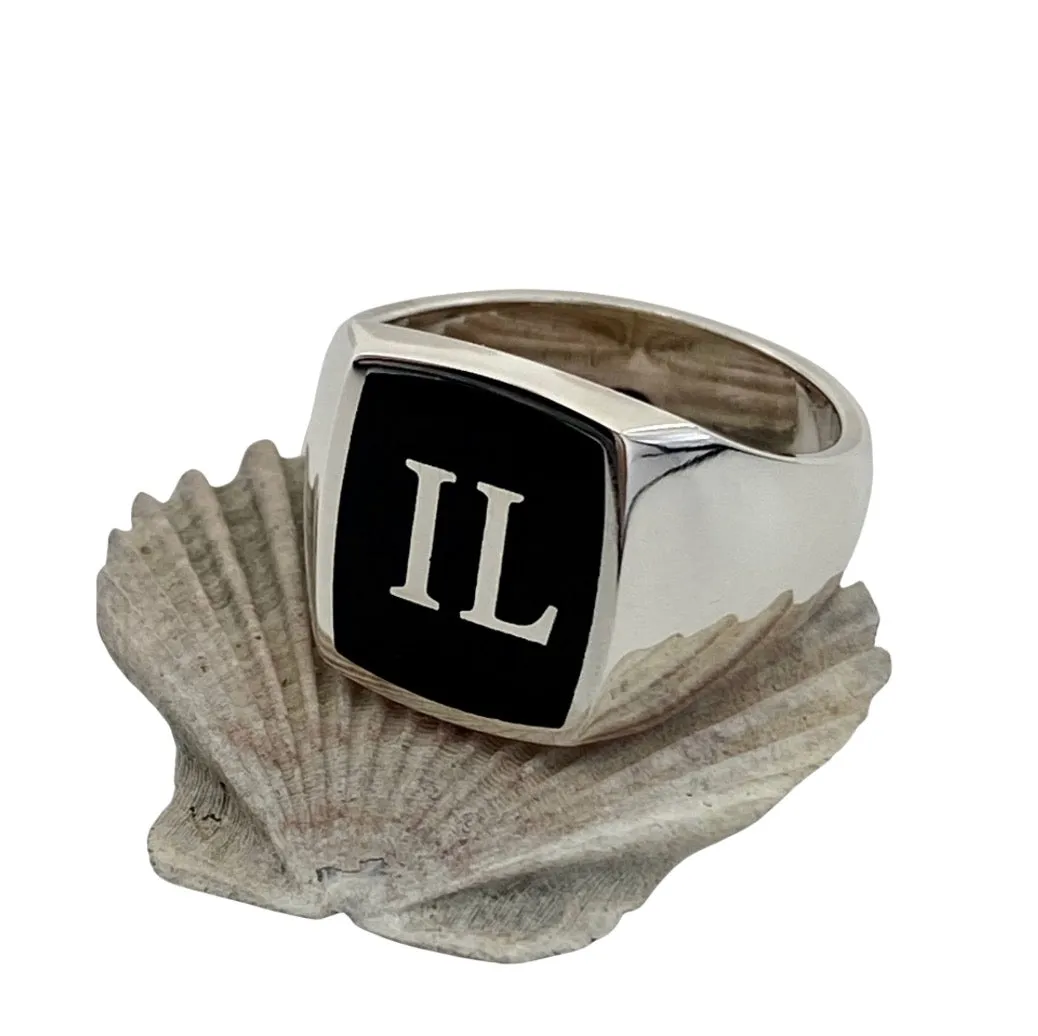 CAD Design Sterling Silver Signet Ring with Enamel