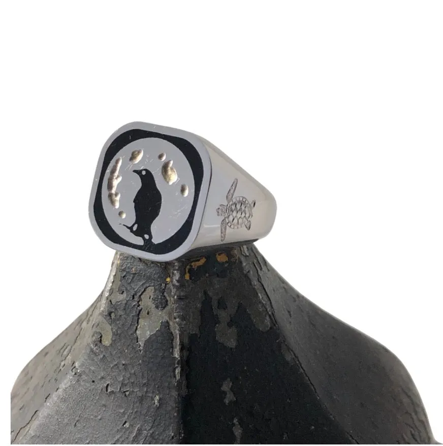 CAD Design Sterling Silver Signet Ring with Enamel