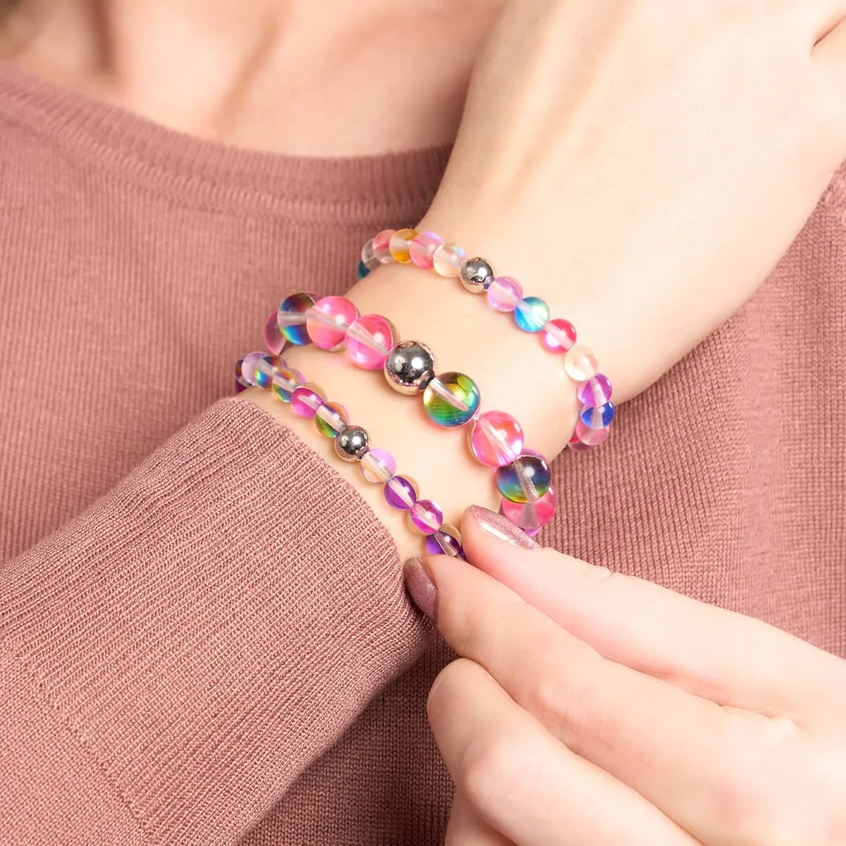 Candy Crush | Silver | Galaxy Glass Bead Bracelet