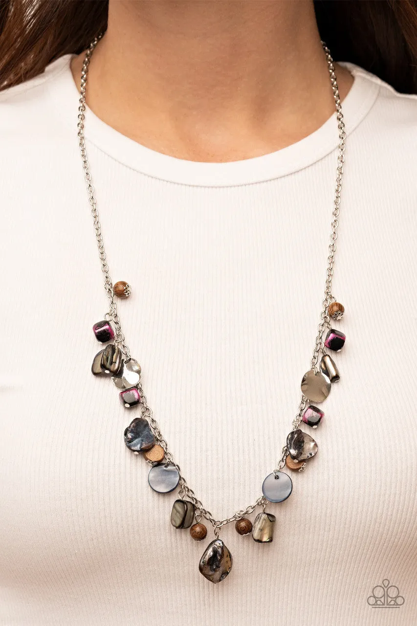 Caribbean Charisma - Pink - Iridescent Stone Wooden Bead Paparazzi Short Necklace