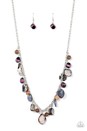 Caribbean Charisma - Pink - Iridescent Stone Wooden Bead Paparazzi Short Necklace