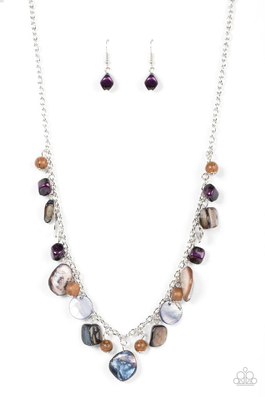 Caribbean Charisma - Purple - Iridescent Stone Wooden Bead Paparazzi Short Necklace