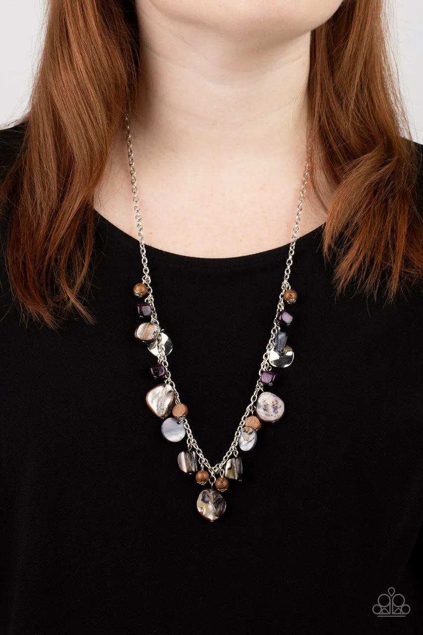 Caribbean Charisma - Purple - Iridescent Stone Wooden Bead Paparazzi Short Necklace