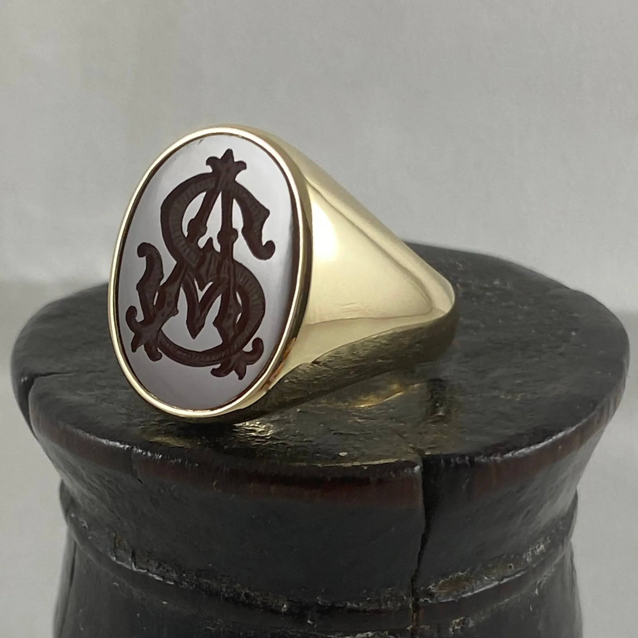 Carnelian Custom Made 18mm x 16mm  -  9 Carat Yellow Gold Signet Ring