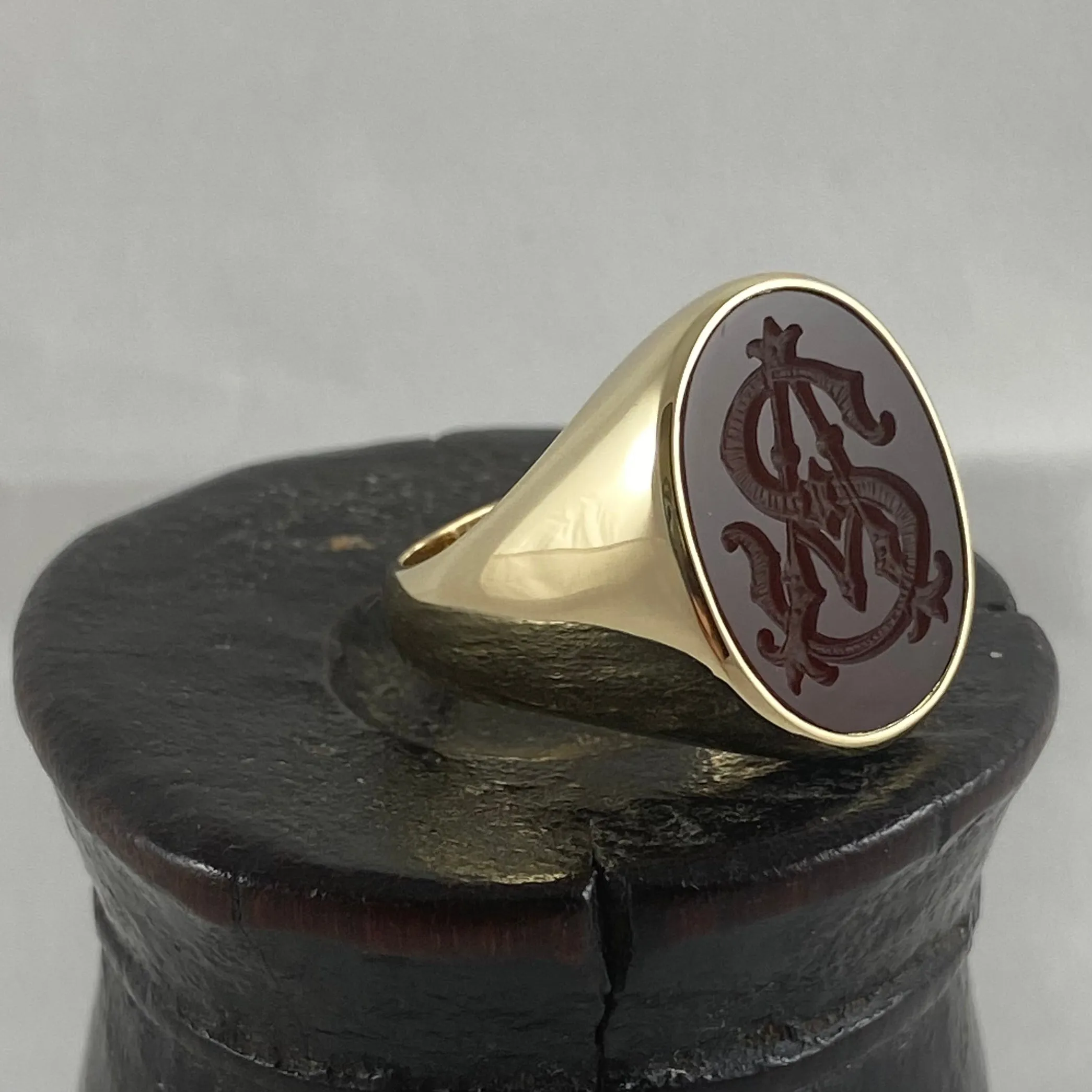 Carnelian Custom Made 18mm x 16mm  -  9 Carat Yellow Gold Signet Ring