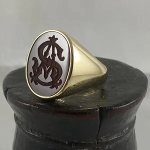 Carnelian Custom Made 18mm x 16mm  -  9 Carat Yellow Gold Signet Ring