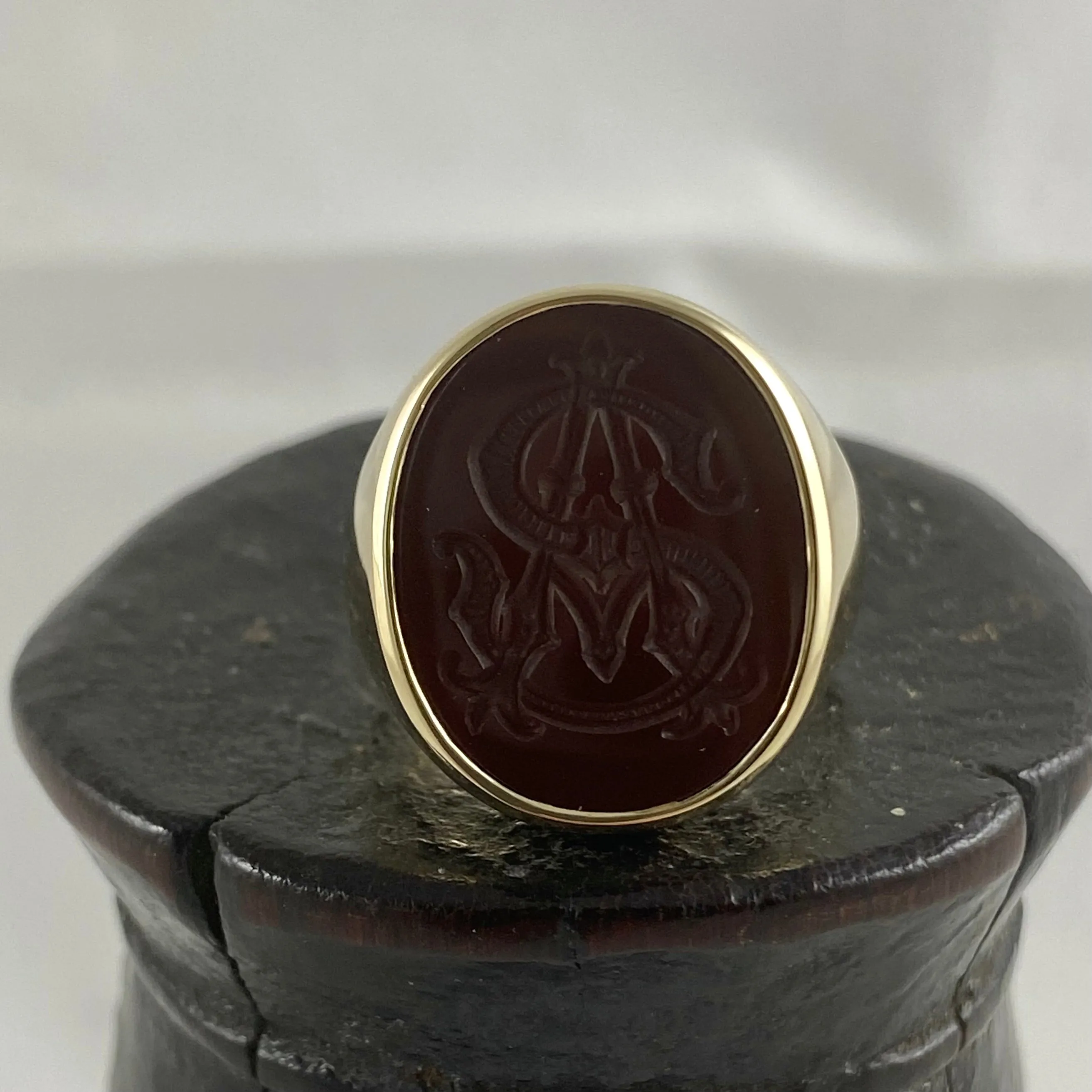 Carnelian Custom Made 18mm x 16mm  -  9 Carat Yellow Gold Signet Ring