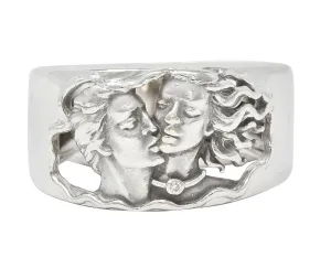 Carrera Y Carrera Diamond 18 Karat White Gold Adam & Eve Band Ring