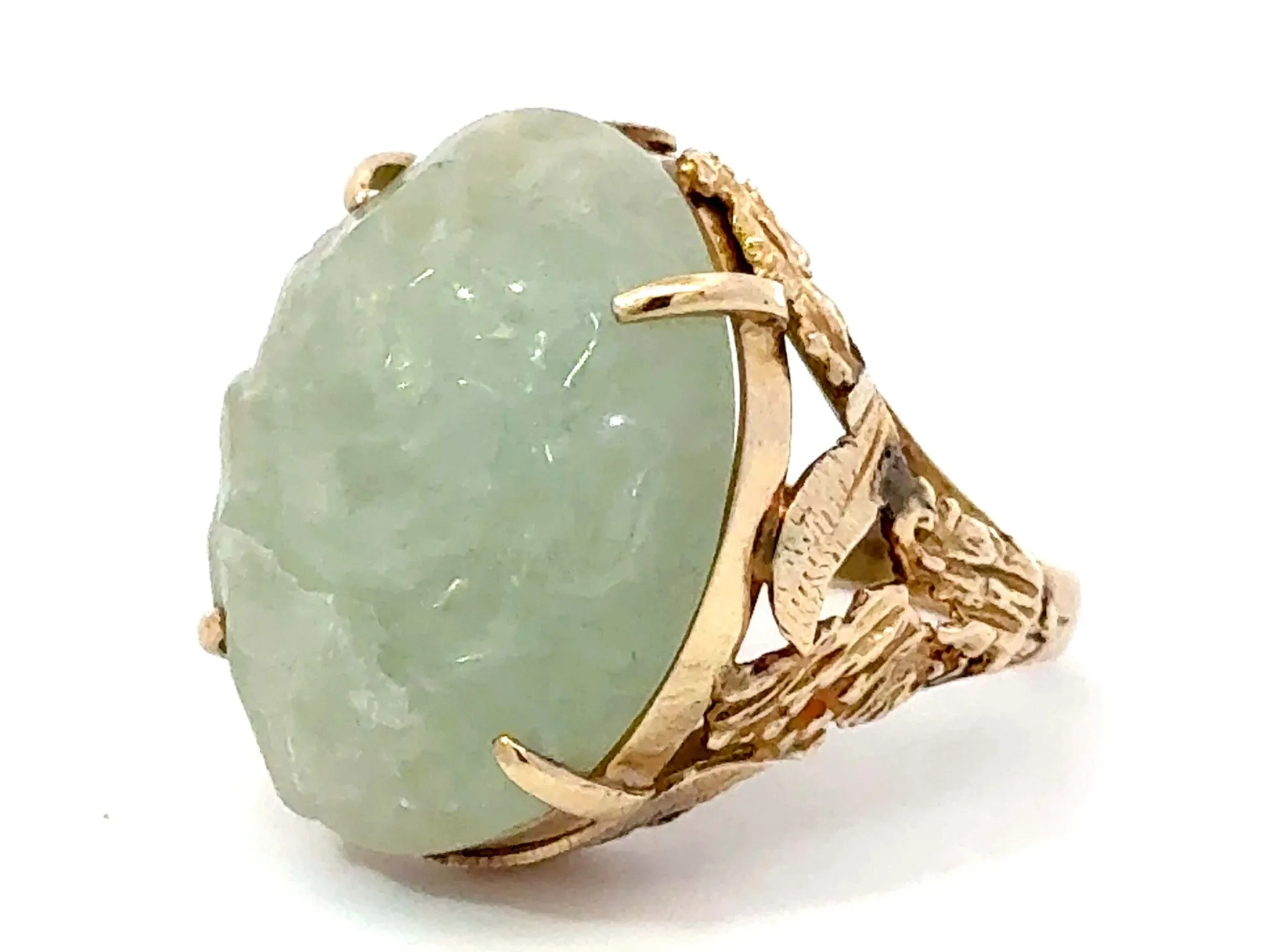 Carved Nephrite Jade Ring 14K Yellow Gold